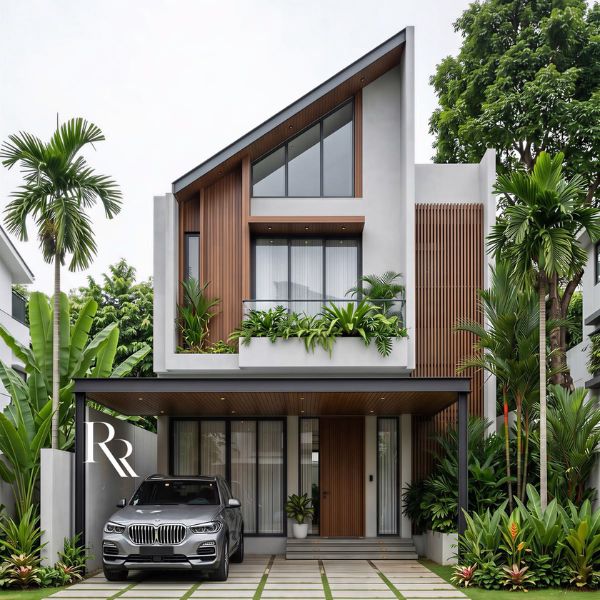 Rumah Tingkat dengan Jendela Besar